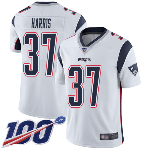 New England Patriots Football #37 Vapor Untouchable 100th Season Limited White Men Damien Harris Road NFL Jersey